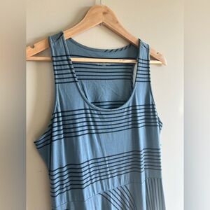Patagonia Maxi Dress Women Sleeveless Jersey Blue Stripe Size L Organic Cotton